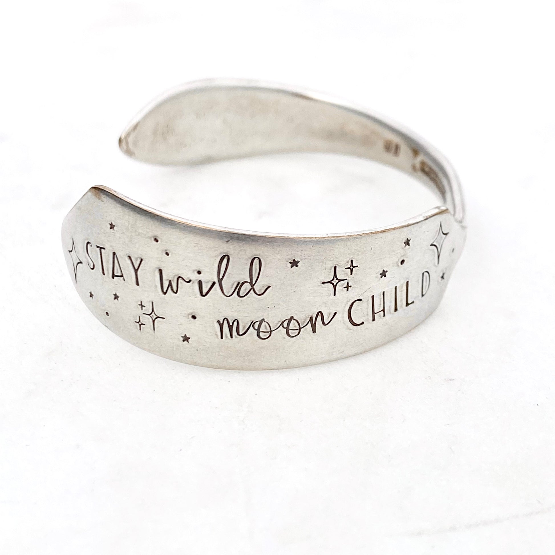 Stay Wild Moon Child, Pickwick 1938, Cuff Bracelet, Hand Stamped Vintage Spreader Bracelets callistafaye   