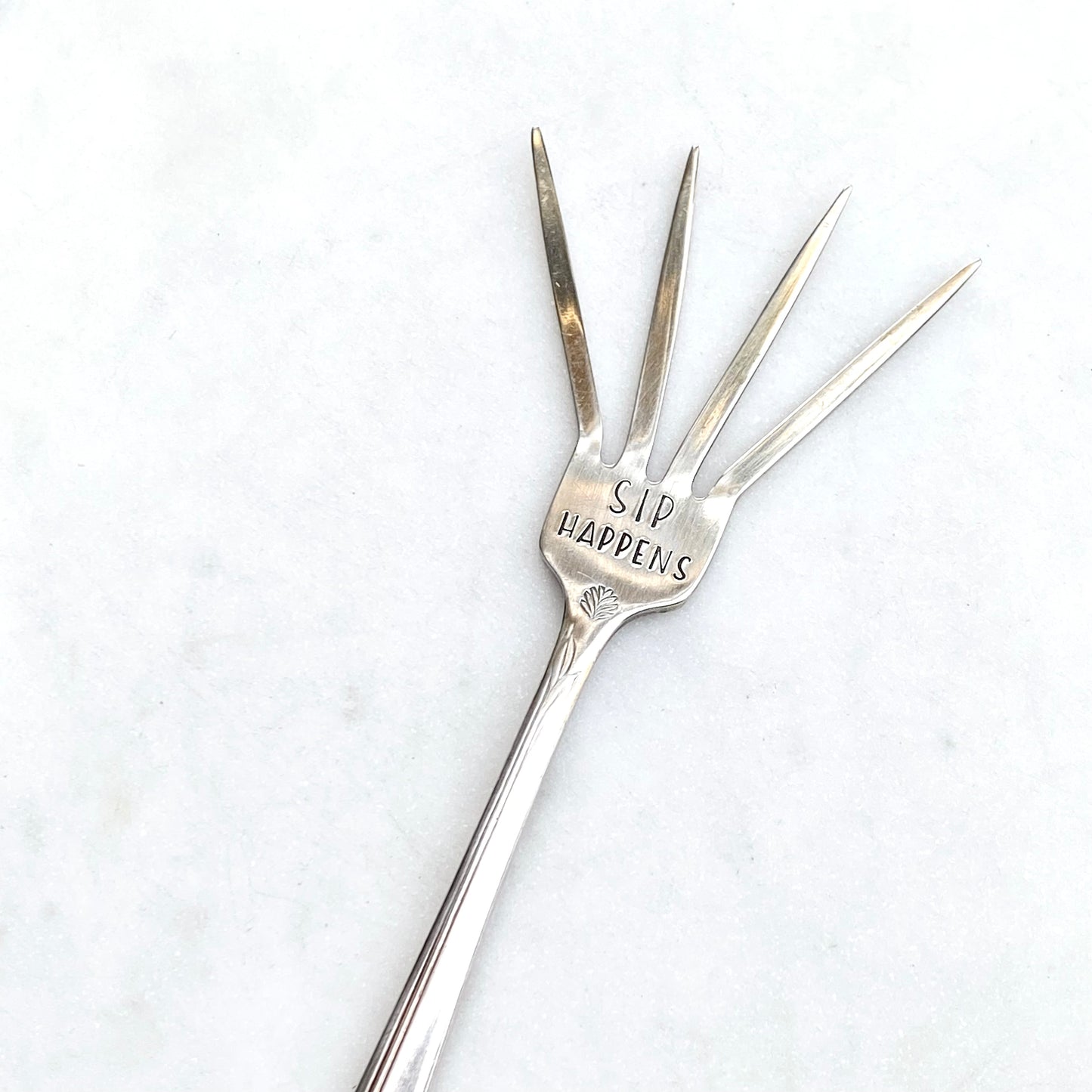 Sip Happens, Caesar Cocktail Fork, Bloody Mary Garnish Fork, Hand Stamped Vintage Fork Forks callistafaye   