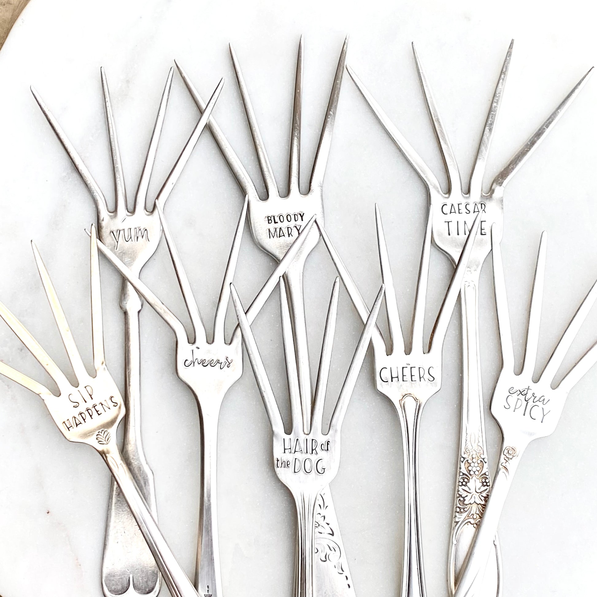 Cheers, Caesar Cocktail Fork, Bloody Mary Garnish Fork, Hand Stamped Vintage Fork Forks callistafaye   