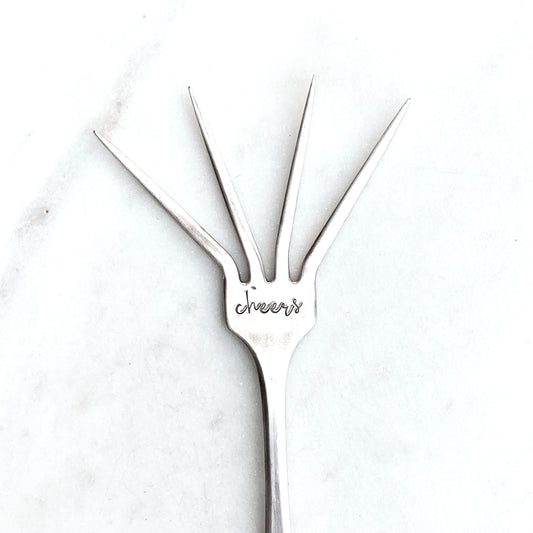 Cheers (cursive), Caesar Cocktail Fork, Bloody Mary Garnish Fork, Hand Stamped Vintage Fork Forks callistafaye   