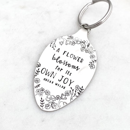 A Flower Blossoms for its Own Joy, Hand Stamped Vintage Spoon Keychain Keychains callistafaye   