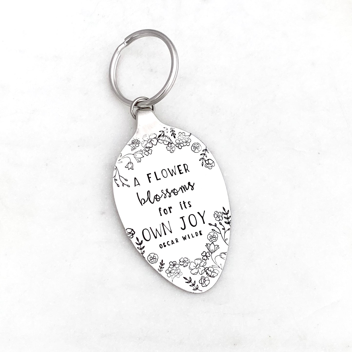 A Flower Blossoms for its Own Joy, Hand Stamped Vintage Spoon Keychain Keychains callistafaye   