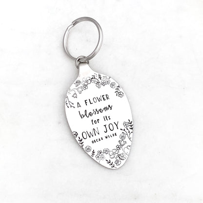 A Flower Blossoms for its Own Joy, Hand Stamped Vintage Spoon Keychain Keychains callistafaye   