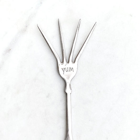 Yum, Caesar Cocktail Fork, Bloody Mary Garnish Fork, Hand Stamped Vintage Fork Forks callistafaye   