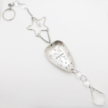 Choose Joy, Large Sun Catcher Crystal, Vintage Silverware Window Ornament