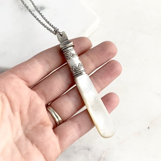 Mother of Pearl, Reclaimed Silverware Necklace, Vintage Spoon Jewelry