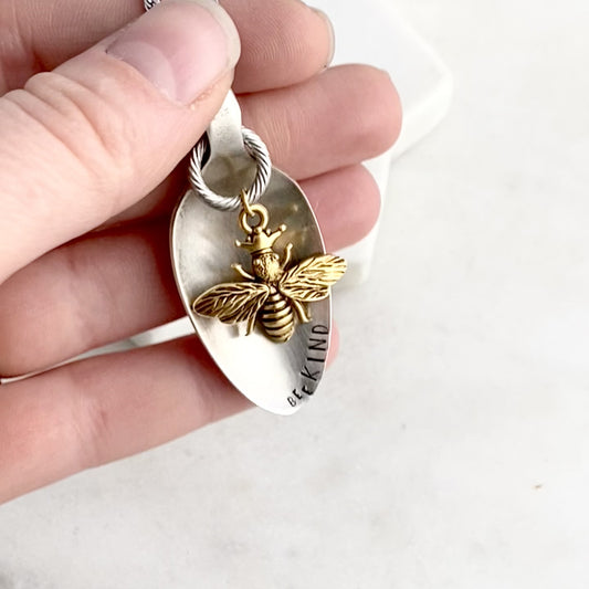 Bee Kind, Spoon Bowl Necklace, Vintage Spoon Jewelry