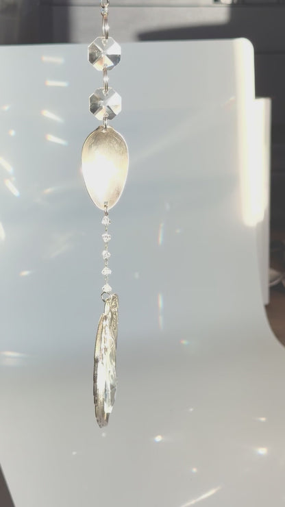 Custom Angel Sun Catcher, Medium Memorial Sun Catcher Crystal, Personalized Vintage Silverware Window Ornament