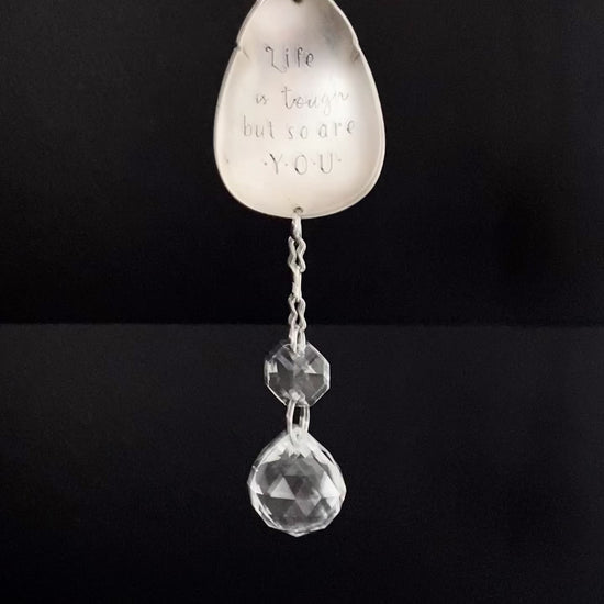 Life is Tough but So Are You Sun Catcher, Medium Sun Catcher Crystal, Vintage Silverware Window Ornament Suncatcher callistafaye