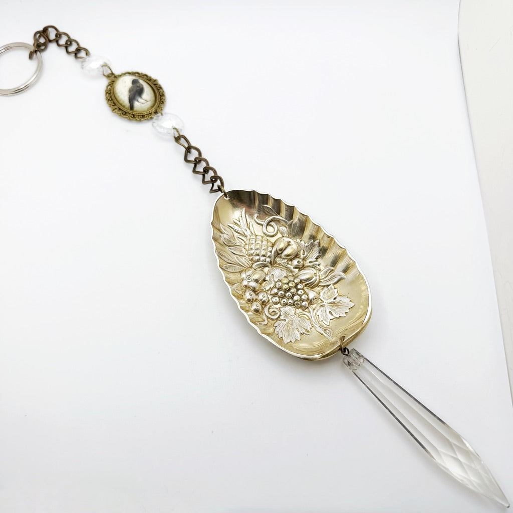 Fruit Harvest GOLD Sun Catcher, Medium Sun Catcher Crystal, Vintage Silverware Window Ornament