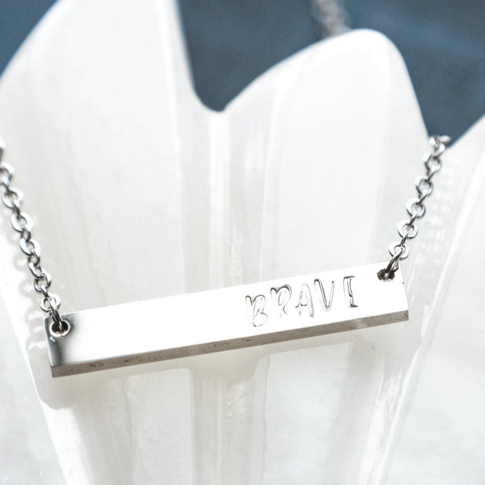 Brave, Hand Stamped Bar Affirmation Necklace Necklaces callistafaye Silver  