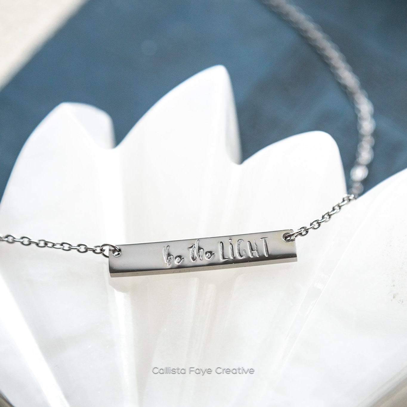 Be the Light, Hand Stamped Bar Affirmation Necklace Necklaces callistafaye Silver  