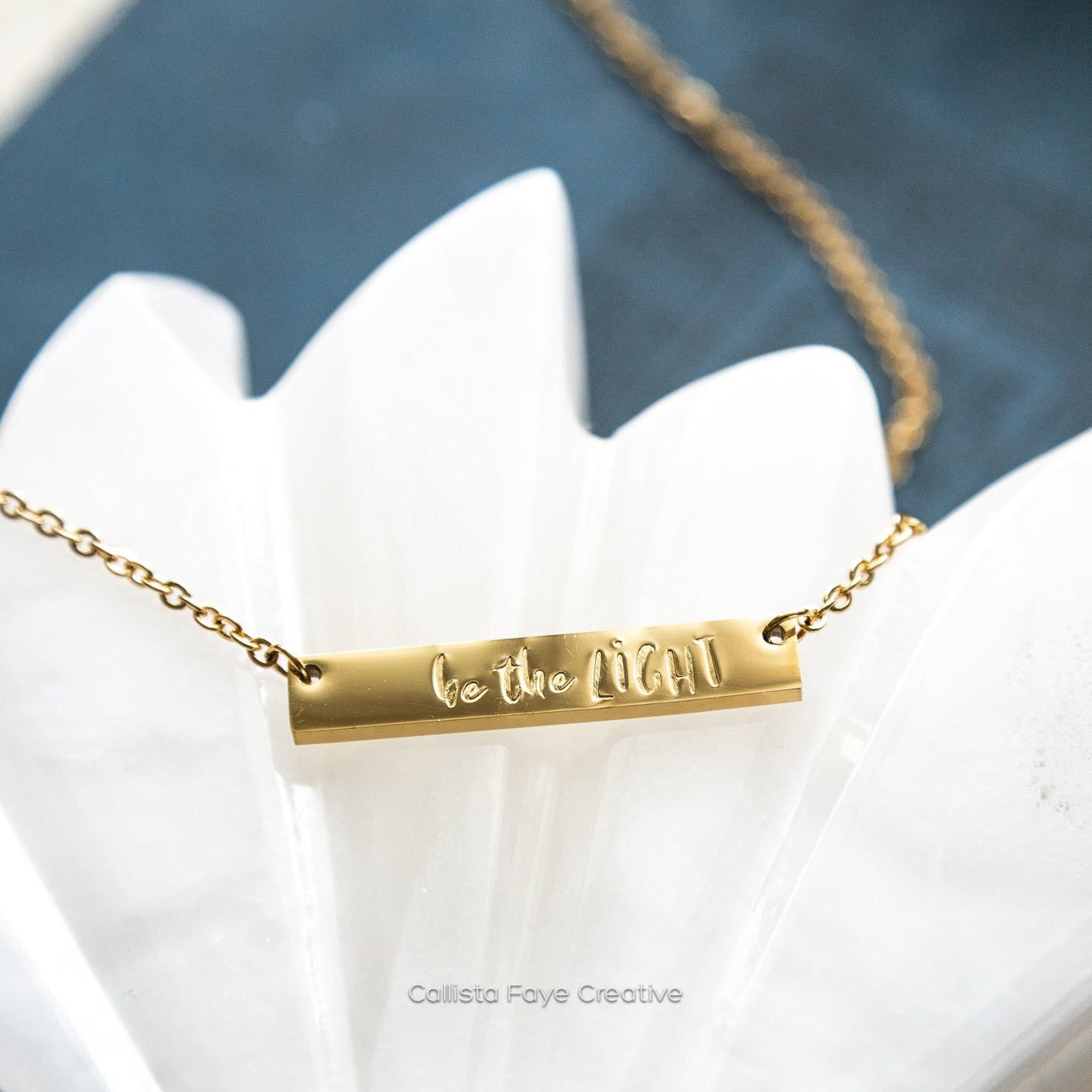 Be the Light, Hand Stamped Bar Affirmation Necklace Necklaces callistafaye Gold  