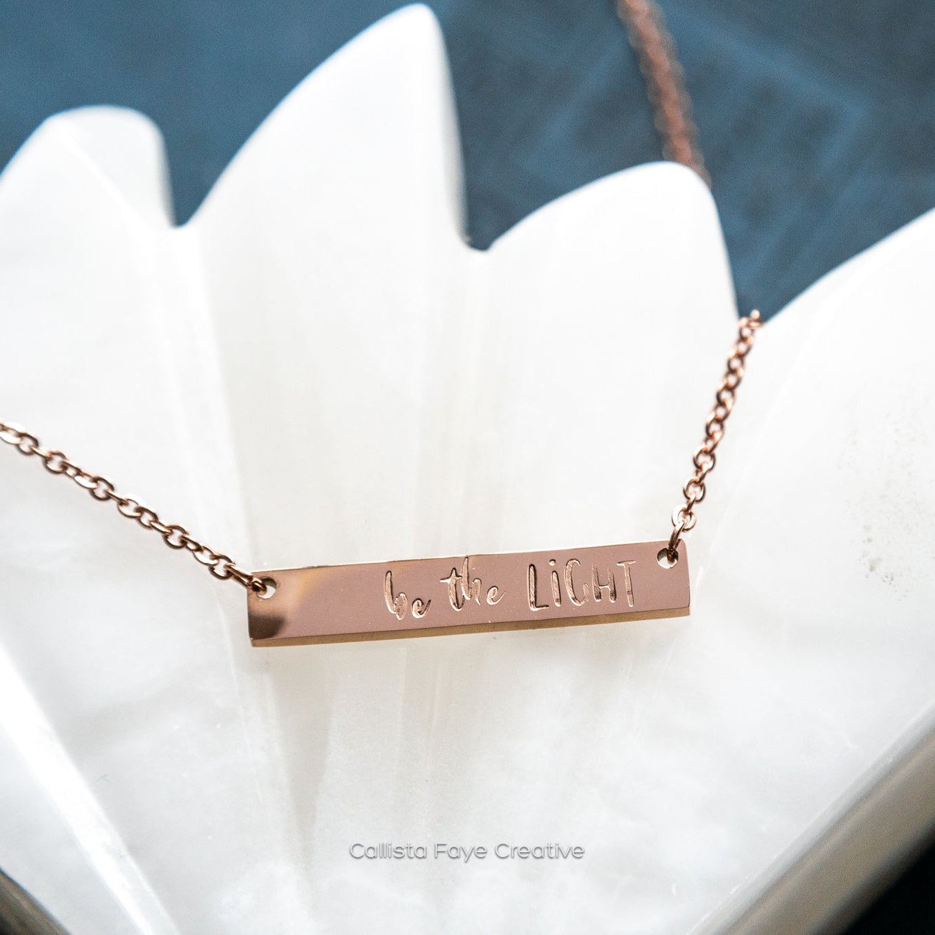 Be the Light, Hand Stamped Bar Affirmation Necklace Necklaces callistafaye Rose Gold  