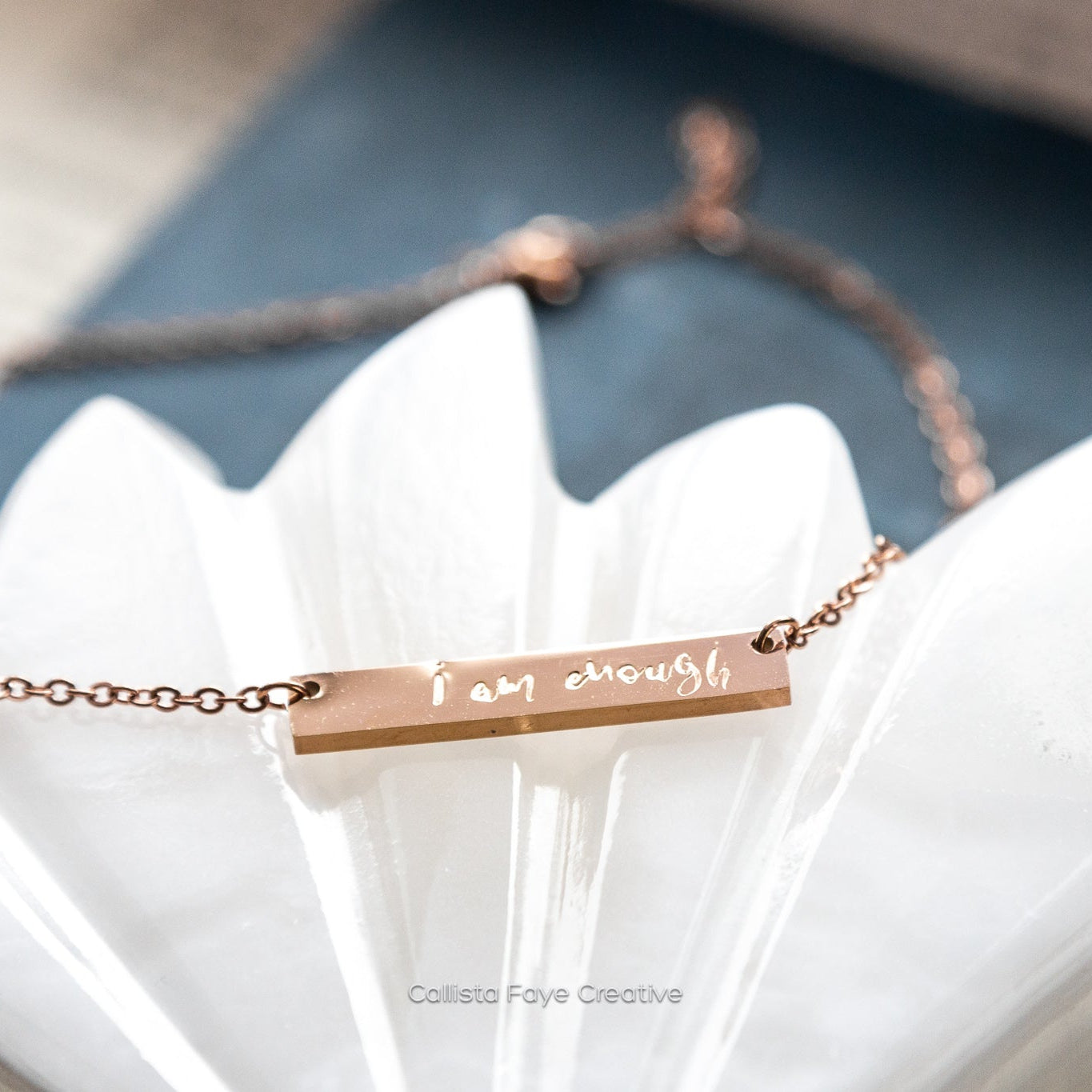 Because of Jesus I Am Enough Birthstone Bar Necklace