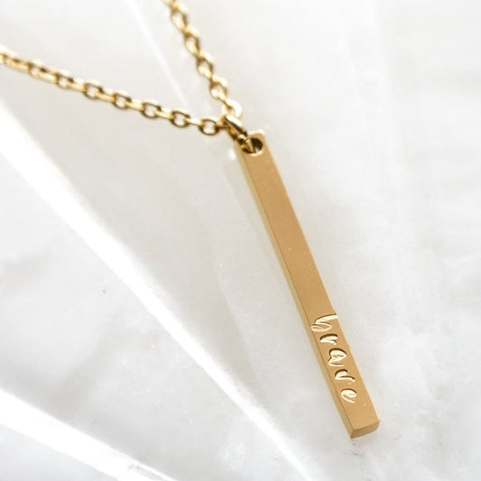 Brave, Hand Stamped Vertical Bar Necklace Necklaces callistafaye Gold  