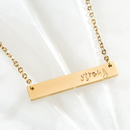Strong, Hand Stamped Bar Affirmation Necklace Necklaces callistafaye Gold  