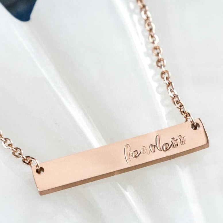 Fearless, Hand Stamped Bar Affirmation Necklace Necklaces callistafaye Rose Gold  