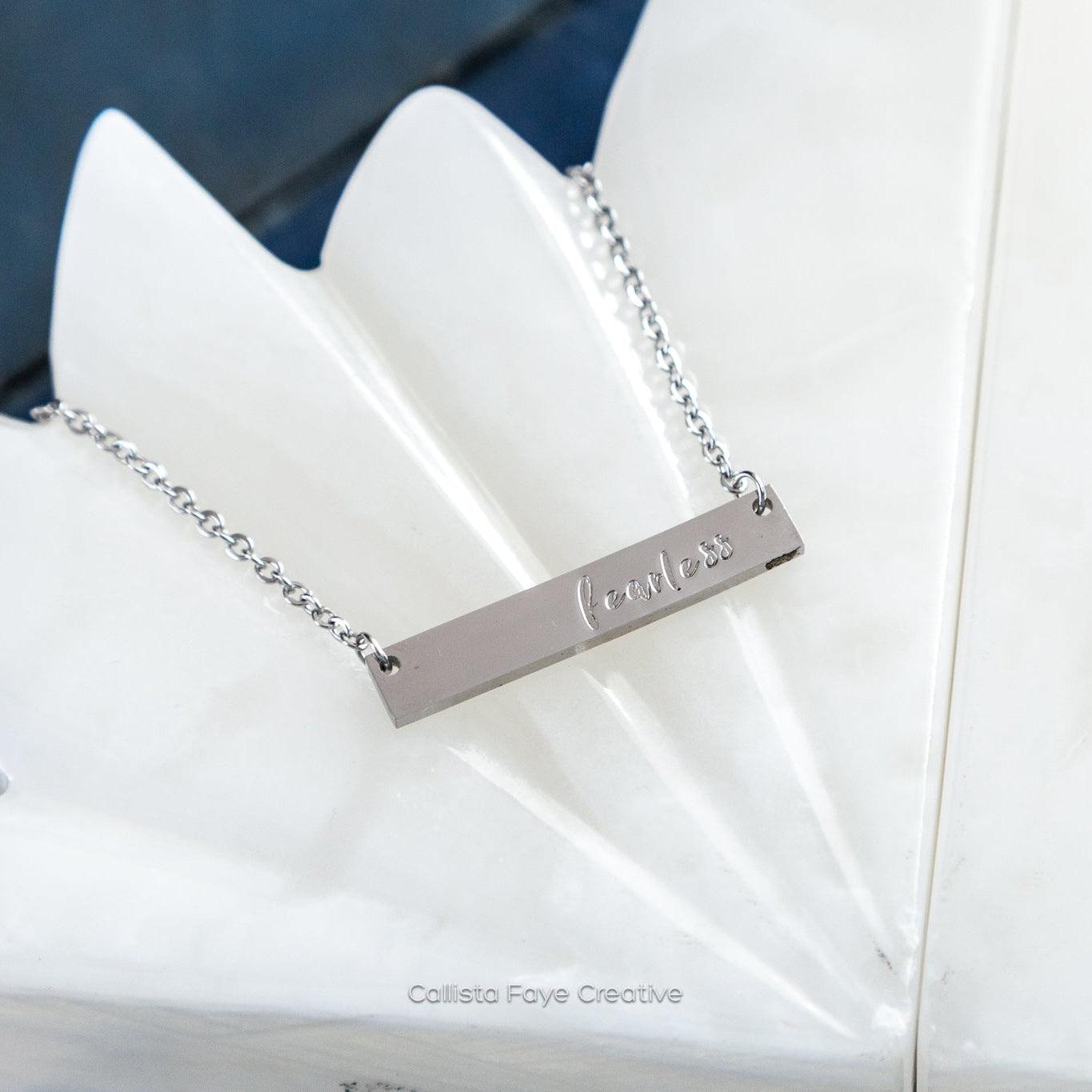 Fearless, Hand Stamped Bar Affirmation Necklace Necklaces callistafaye Silver  