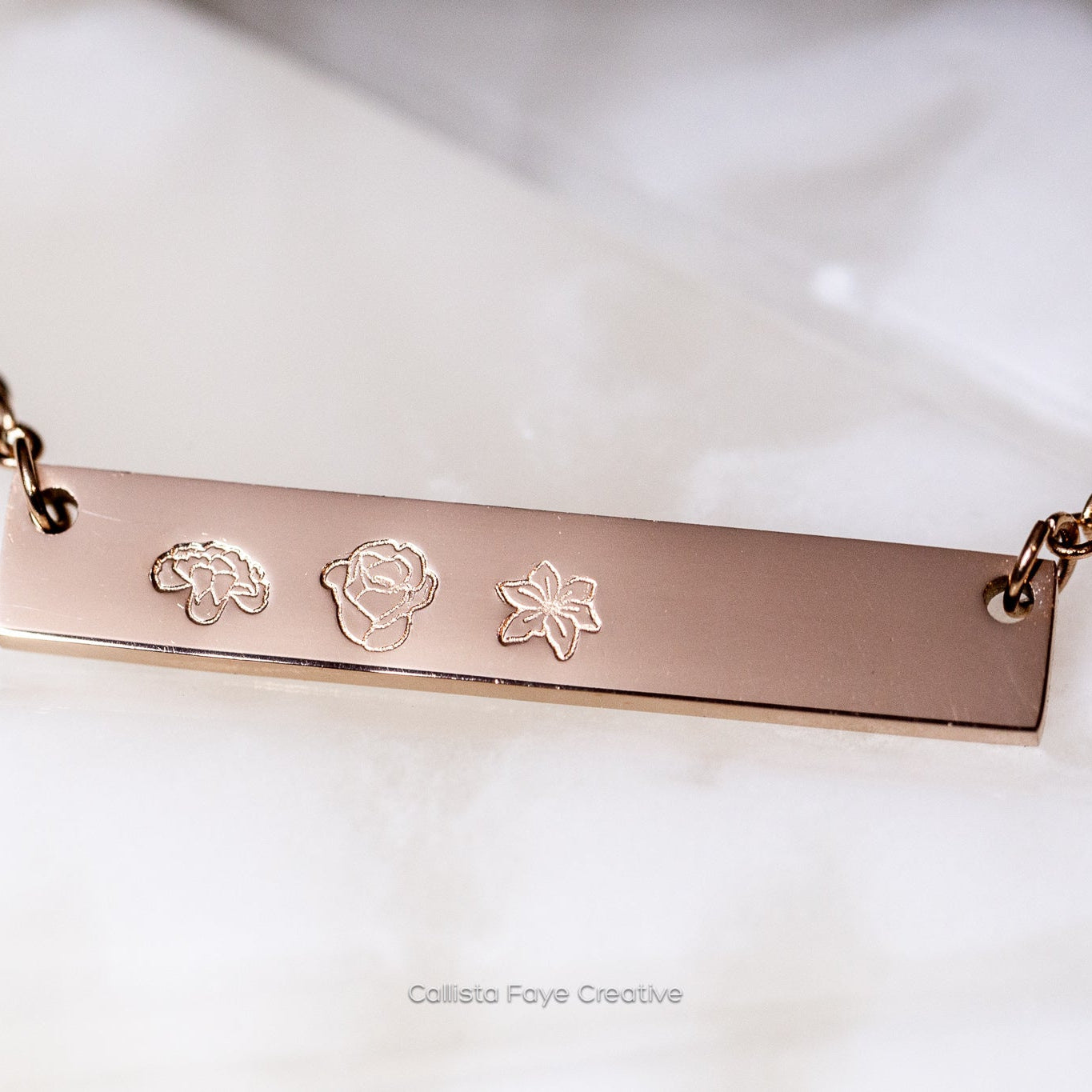 Custom Birth Flower Nameplate Necklace, Personalized Necklaces callistafaye Rose Gold  