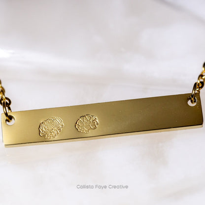 Custom Birth Flower Nameplate Necklace, Personalized Necklaces callistafaye Gold  