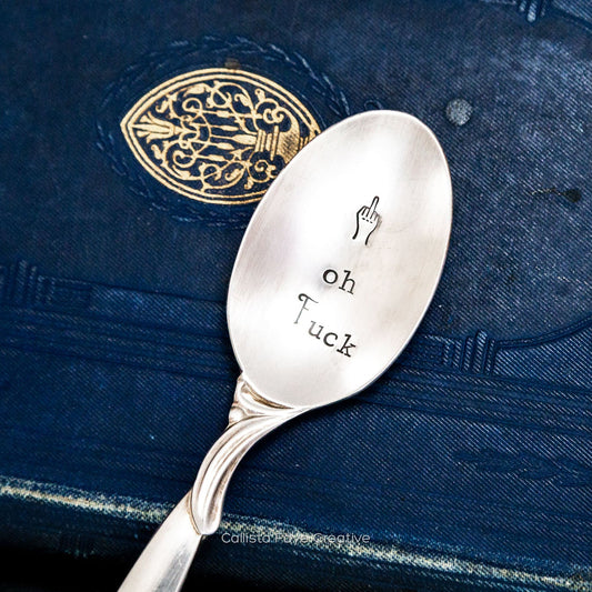 Oh Fuck (middle finger), Hand Stamped Vintage Spoon Spoons callistafaye   