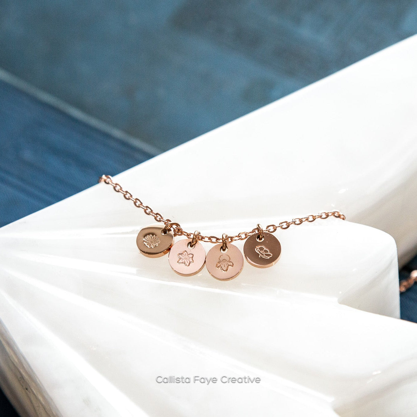 Custom Initial / Birth Flower, Mini Coin Necklace, Personalized Necklaces callistafaye 4 Charms Rose Gold 