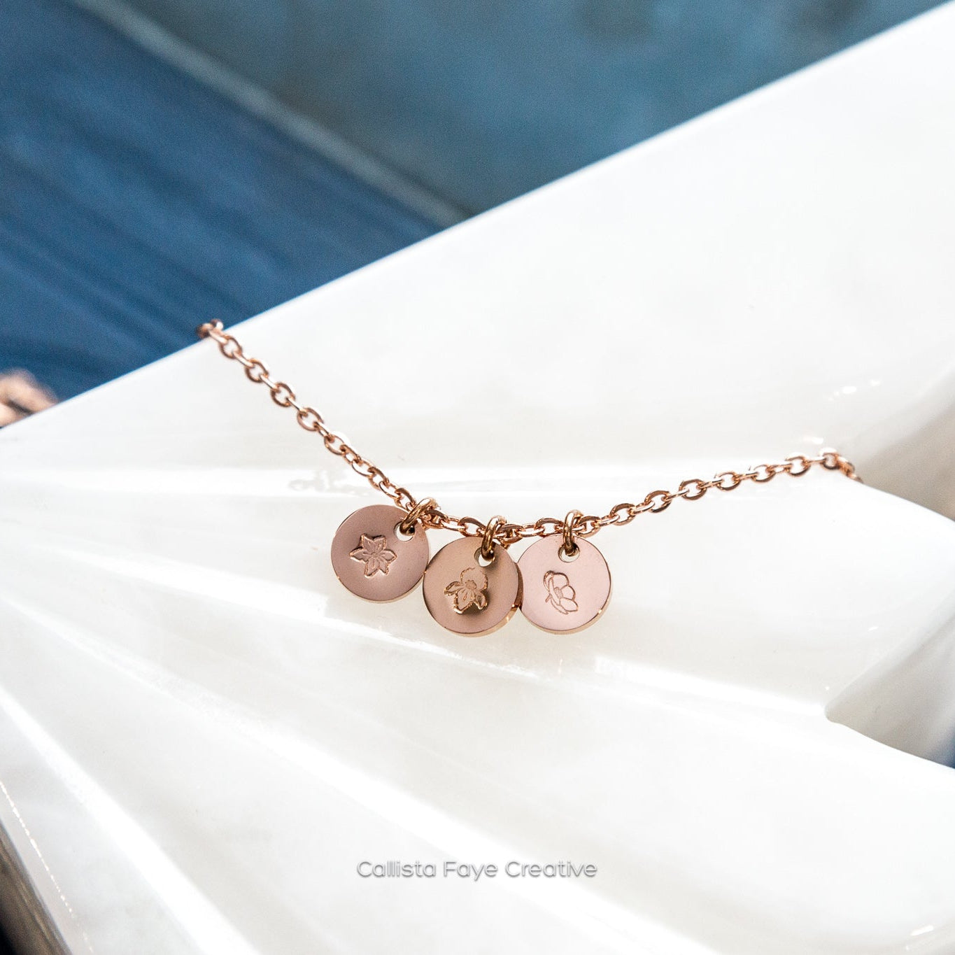 Custom Initial / Birth Flower, Mini Coin Necklace, Personalized Necklaces callistafaye 3 Charms Rose Gold 