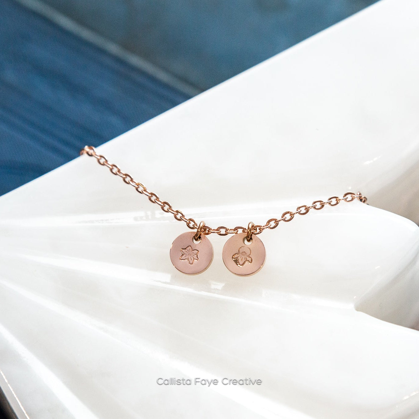 Custom Initial / Birth Flower, Mini Coin Necklace, Personalized Necklaces callistafaye 2 Charms Rose Gold 