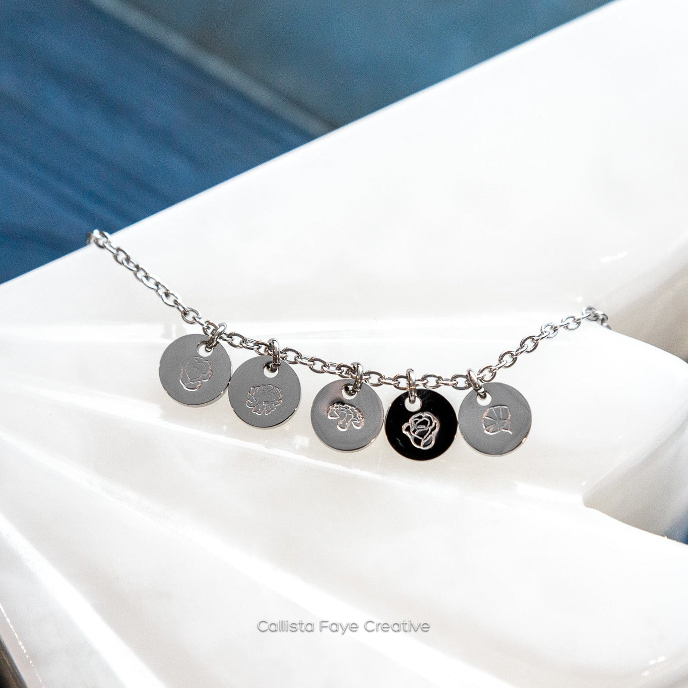 Custom Initial / Birth Flower, Mini Coin Necklace, Personalized Necklaces callistafaye 5 Charms Silver 