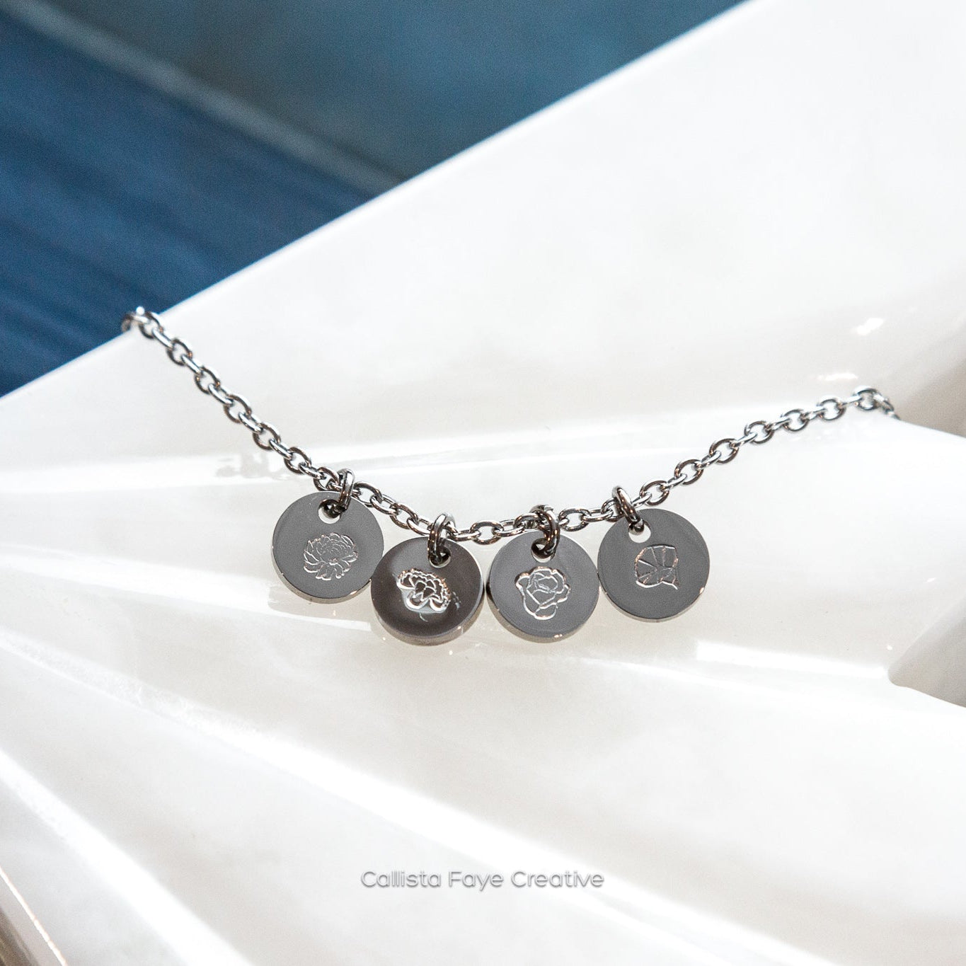 Custom Initial / Birth Flower, Mini Coin Necklace, Personalized Necklaces callistafaye 4 Charms Silver 