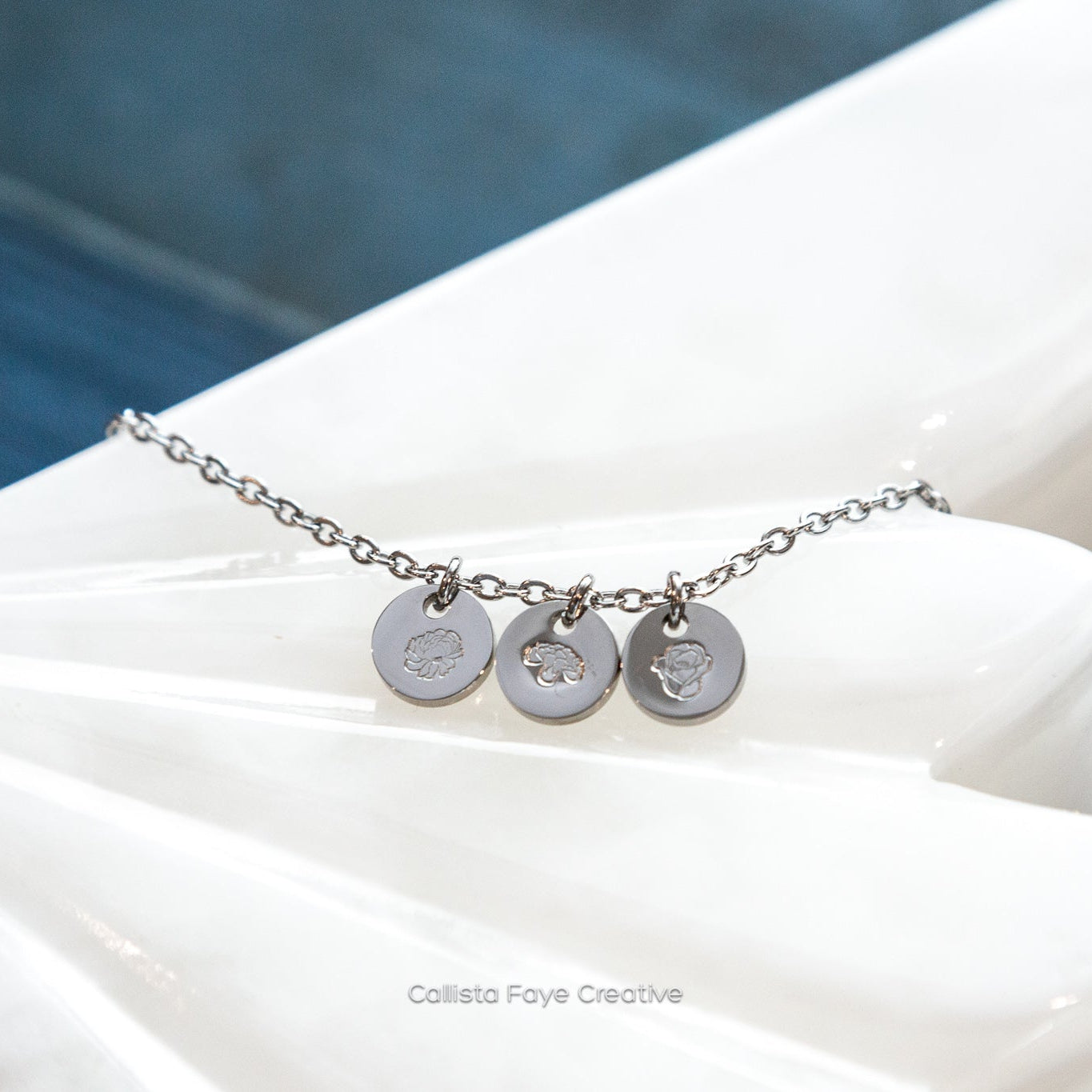 Custom Initial / Birth Flower, Mini Coin Necklace, Personalized Necklaces callistafaye 3 Charms Silver 