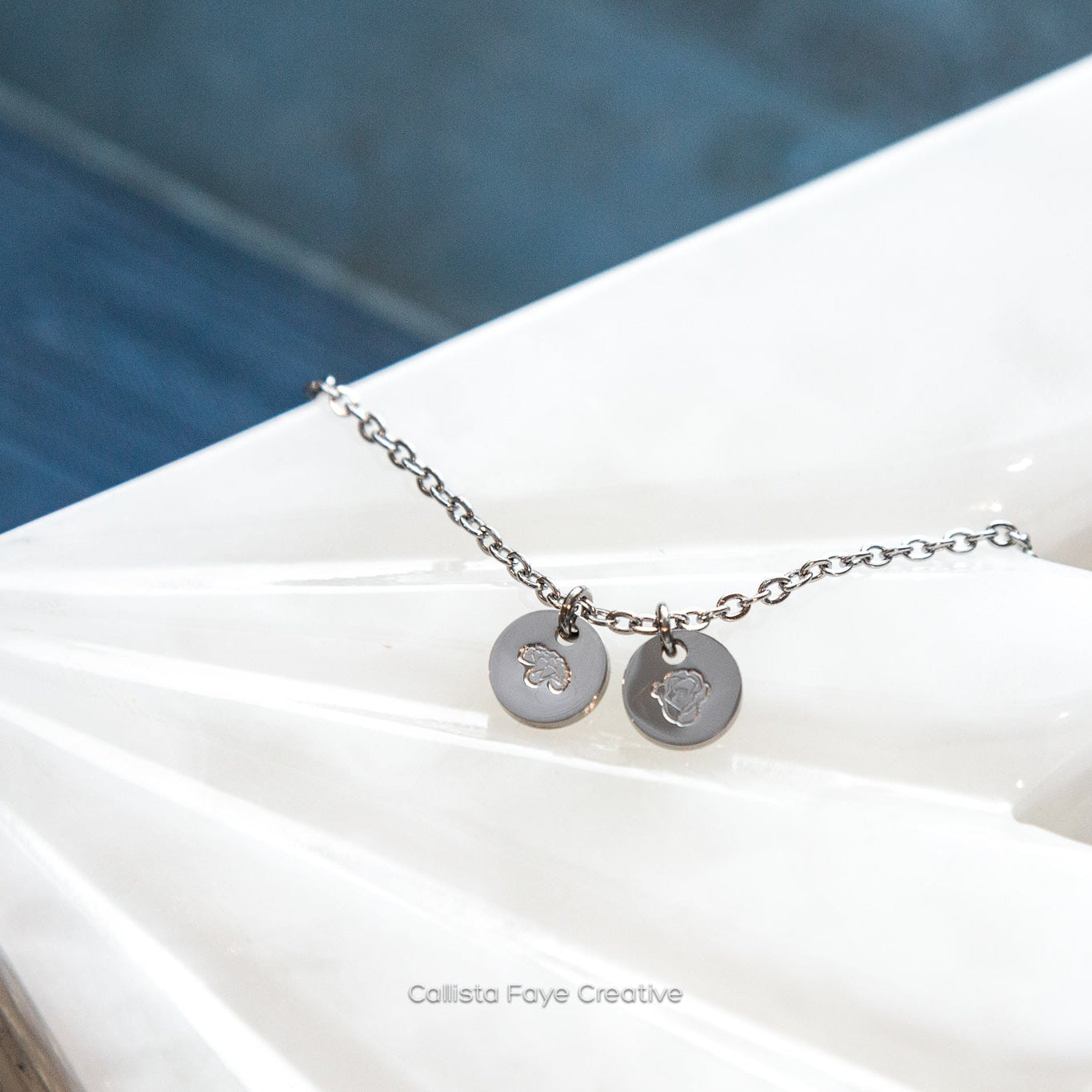 Custom Initial / Birth Flower, Mini Coin Necklace, Personalized Necklaces callistafaye 2 Charms Silver 