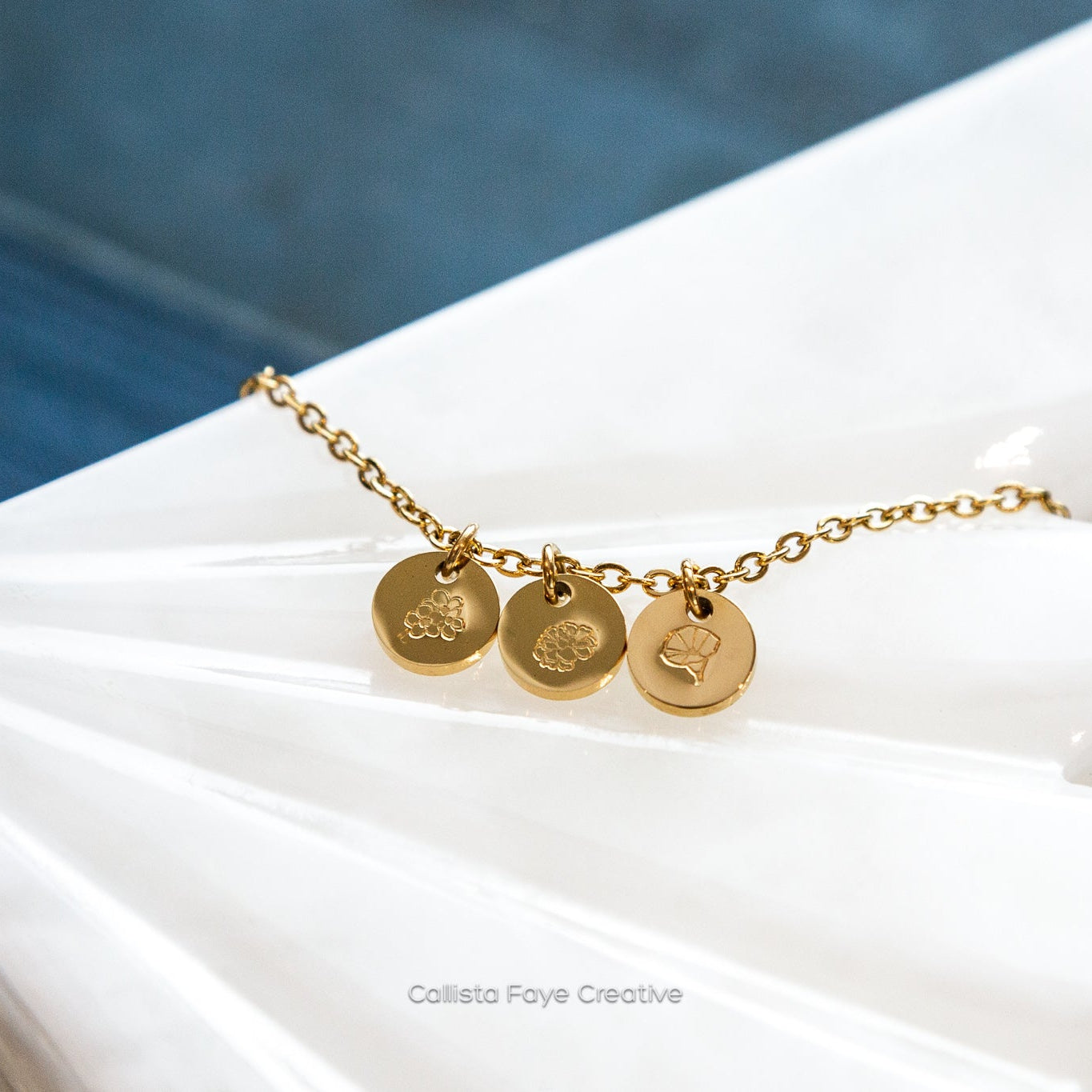 Custom Initial / Birth Flower, Mini Coin Necklace, Personalized Necklaces callistafaye 3 Charms Gold 