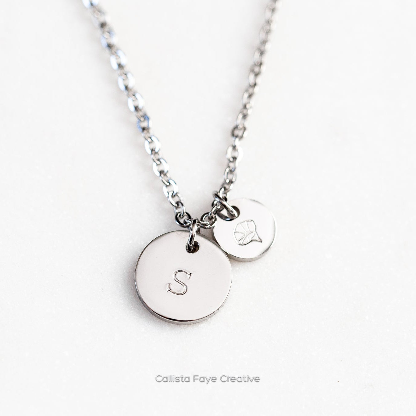 Birth Flower, Personalized Duo Coin Custom Necklace Necklaces callistafaye Silver  