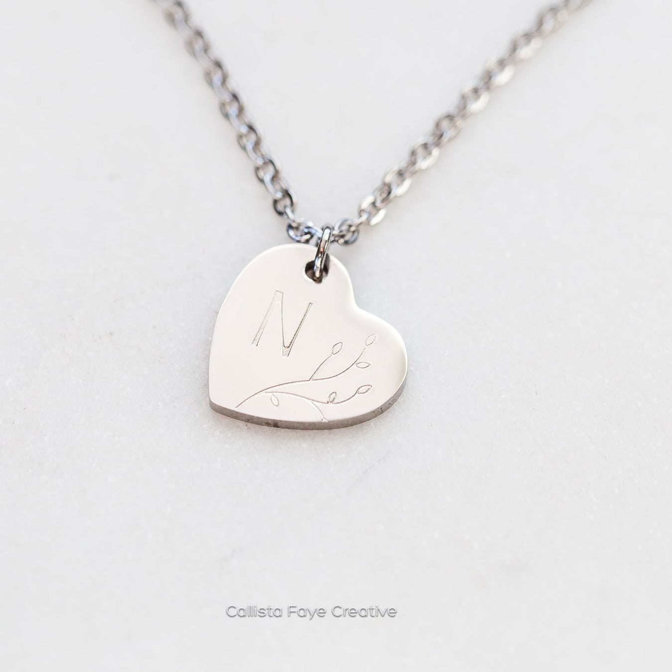 Custom Initial Petite Heart Pendant, Hand Stamped Heart Necklace, Personalized Necklaces callistafaye Silver  
