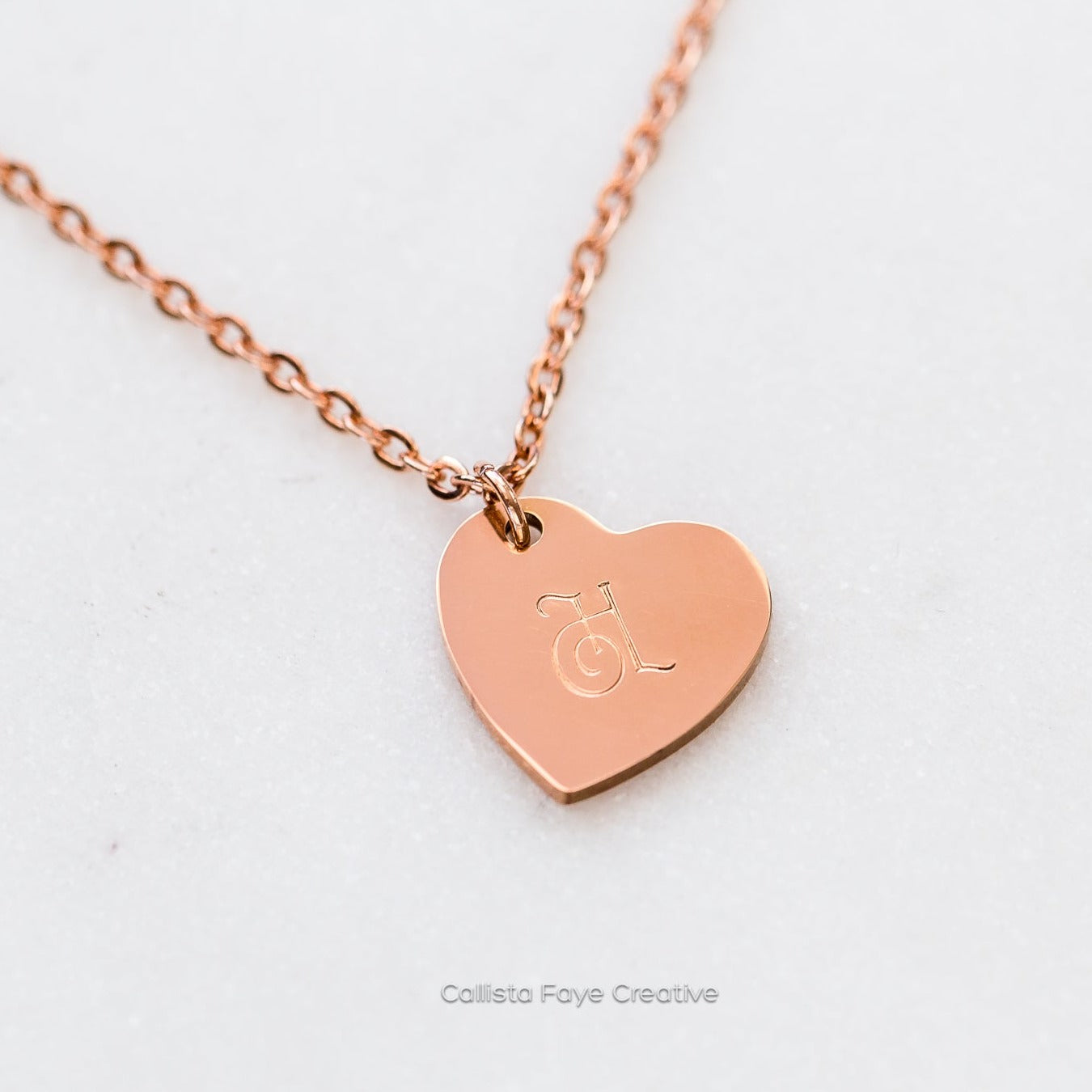 Custom Initial Petite Heart Pendant, Hand Stamped Heart Necklace, Personalized Necklaces callistafaye Rose Gold  