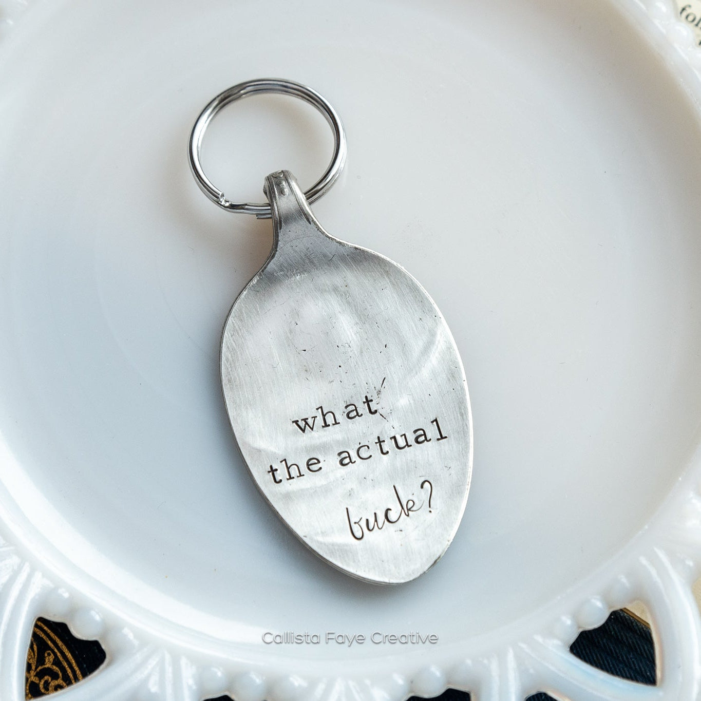 What The Actual Fuck, Hand Stamped Vintage Spoon Keychain Keychains callistafaye   