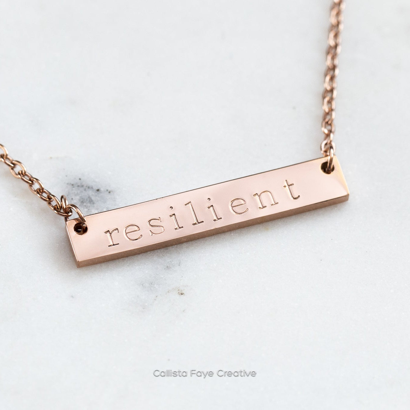 Resilient, Hand Stamped Bar Affirmation Necklace Necklaces callistafaye Rose Gold  