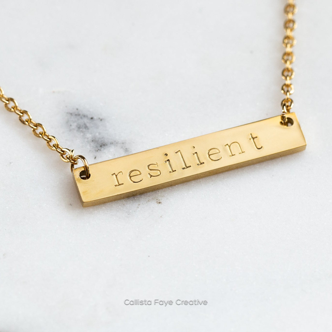 Resilient, Hand Stamped Bar Affirmation Necklace Necklaces callistafaye Gold  