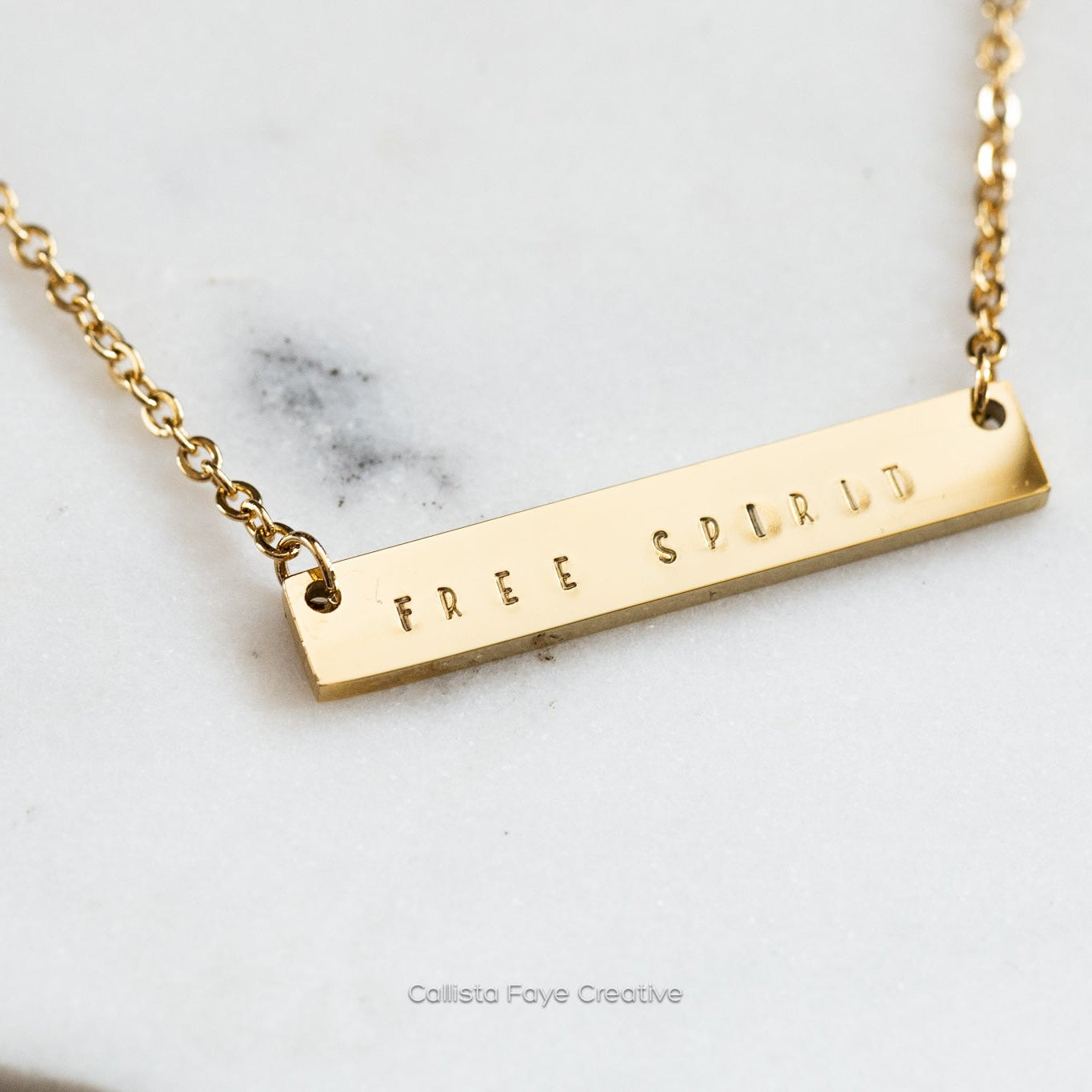 Free Spirit, Hand Stamped Bar Affirmation Necklace Necklaces callistafaye Gold  