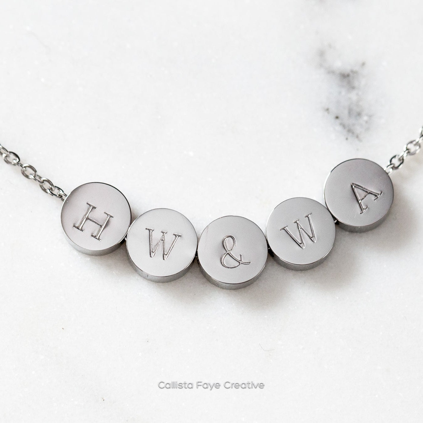 Custom Initial, Birth Flower Mini Coin Bead Necklace, Personalized Necklaces callistafaye 5 Beads Silver 