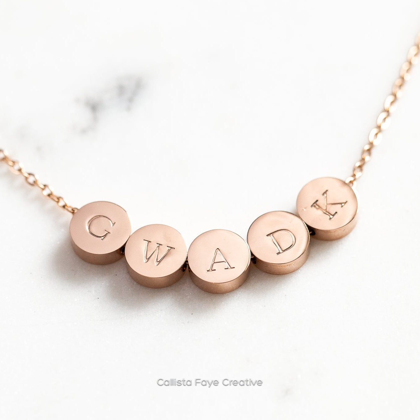 Custom Initial, Birth Flower Mini Coin Bead Necklace, Personalized Necklaces callistafaye 5 Beads Rose Gold 