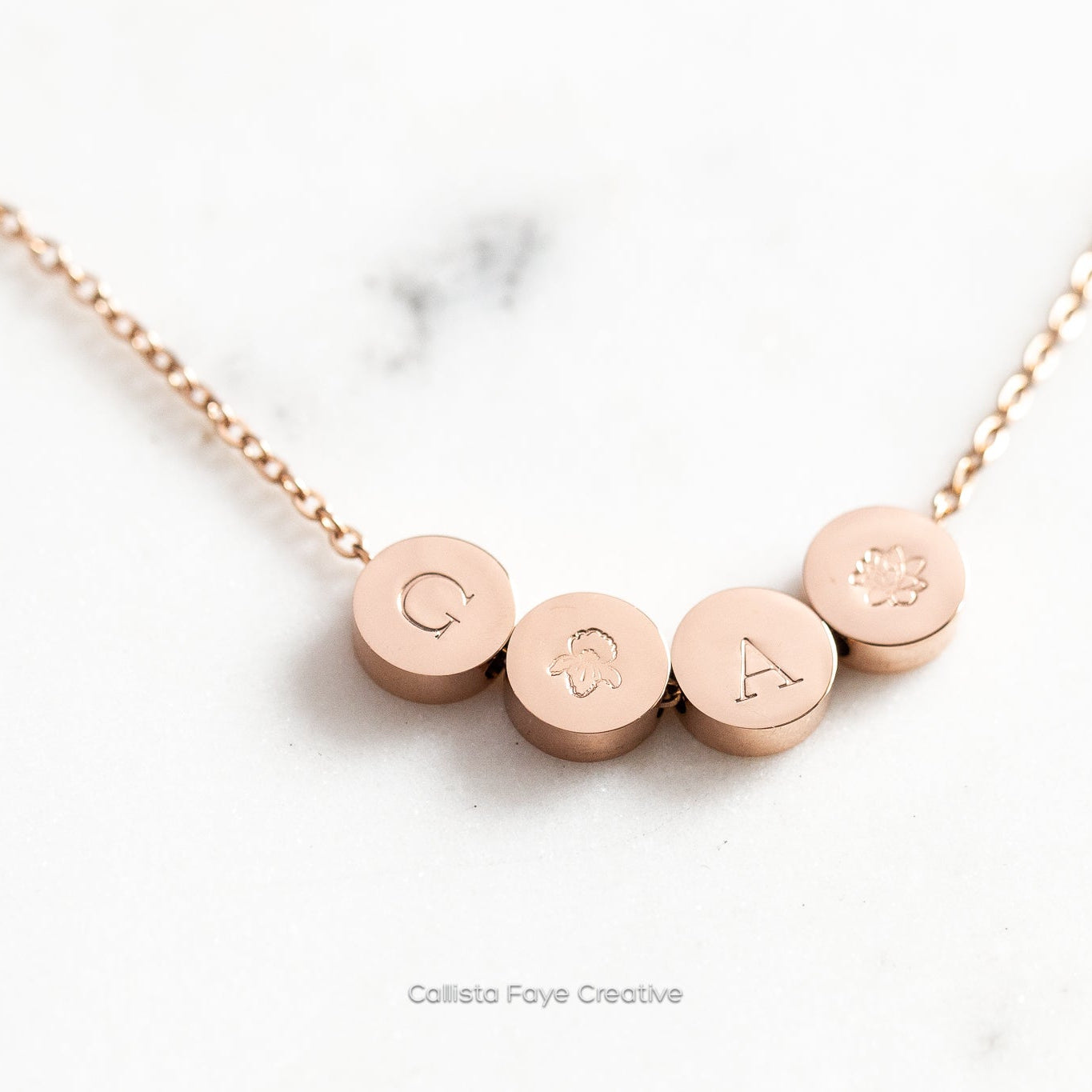 Custom Initial / Birth Flower Mini Coin BEAD Necklace, Personalized Necklaces callistafaye 4 Beads Gold 