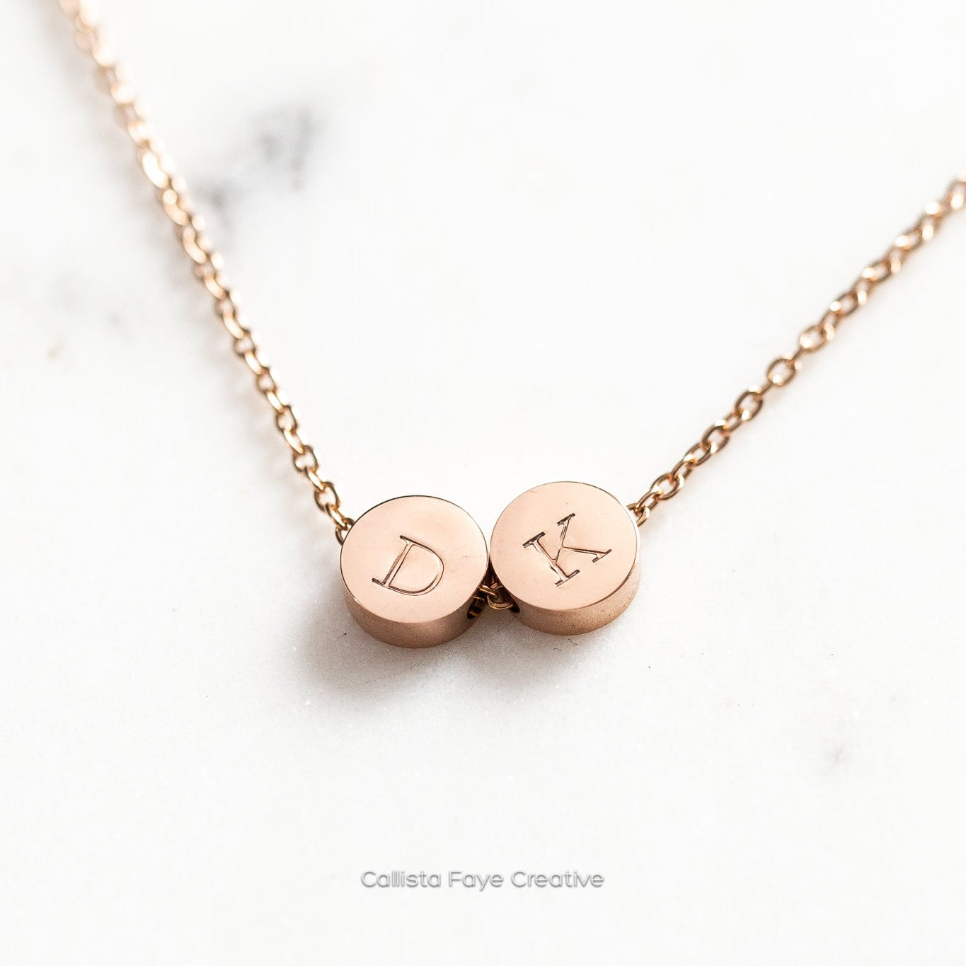 Custom Initial, Birth Flower Mini Coin Bead Necklace, Personalized Necklaces callistafaye 2 Beads Rose Gold 