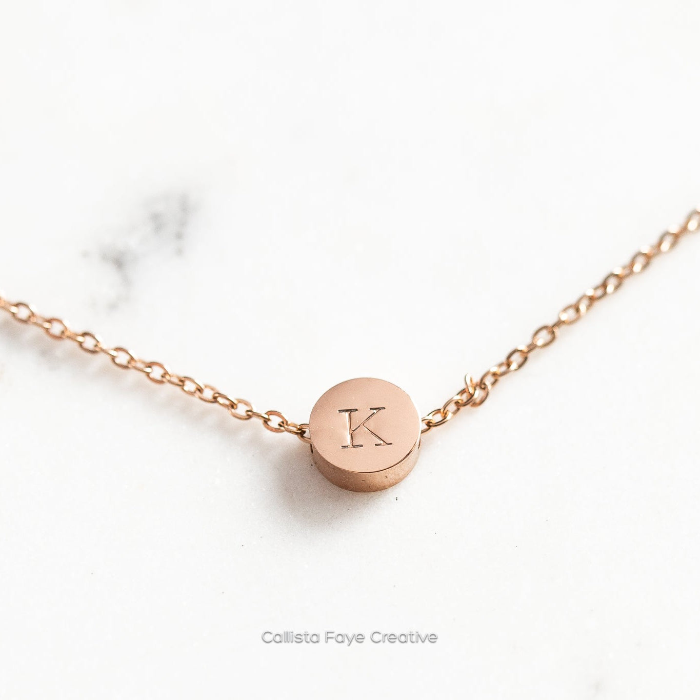 Custom Initial, Birth Flower Mini Coin Bead Necklace, Personalized Necklaces callistafaye 1 Bead Rose Gold 