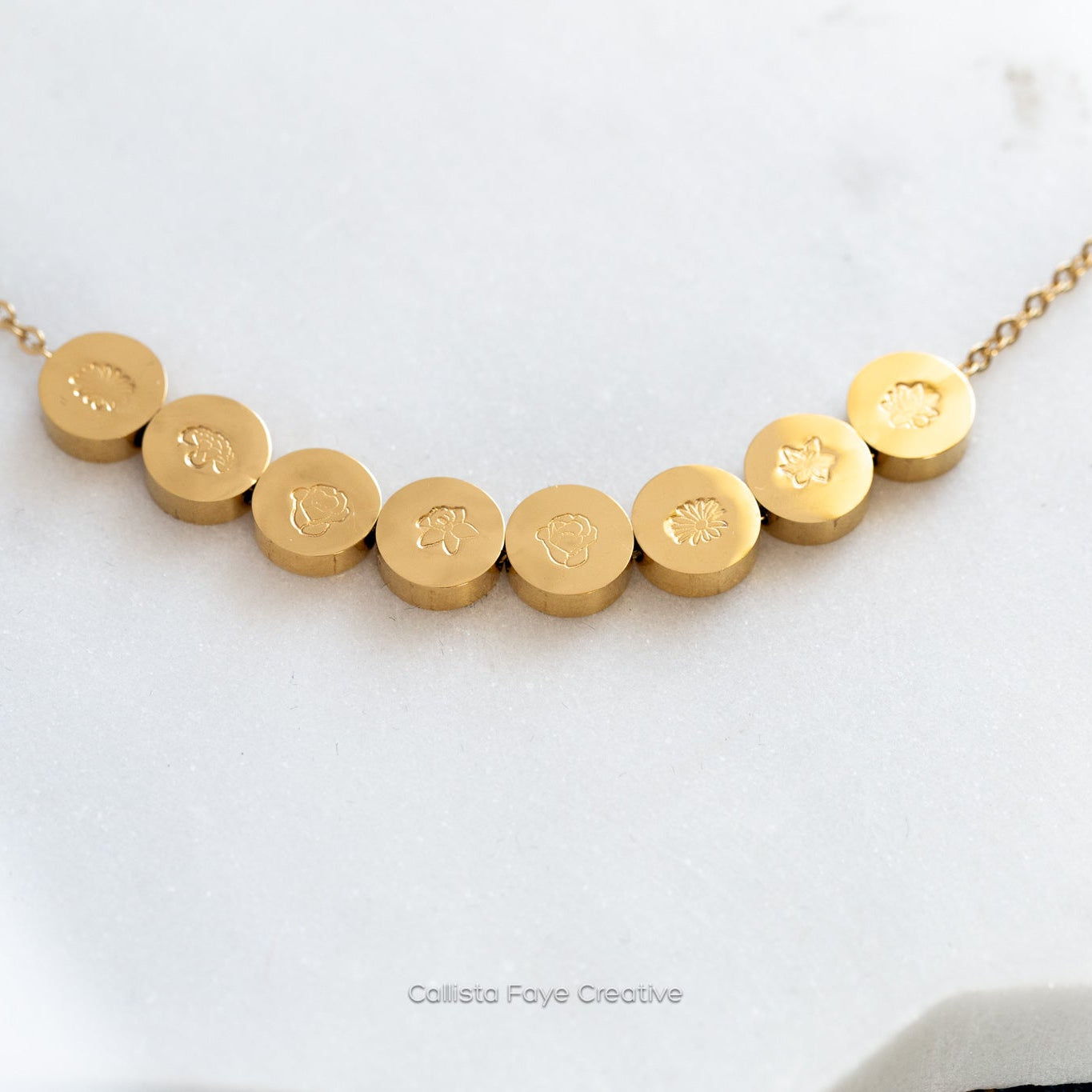Custom Initial / Birth Flower Mini Coin BEAD Necklace, Personalized Necklaces callistafaye 8 Beads Gold 