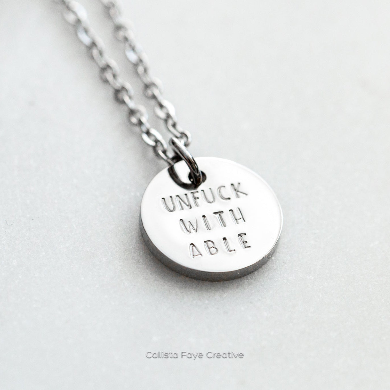 Unfuckwithable, Hand Stamped Coin Necklace Necklaces callistafaye Silver  