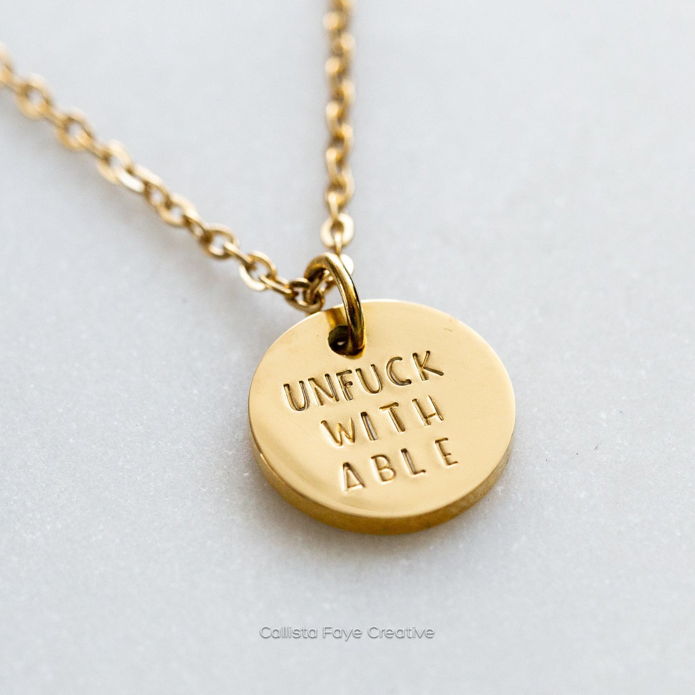Unfuckwithable, Hand Stamped Coin Necklace Necklaces callistafaye Gold  