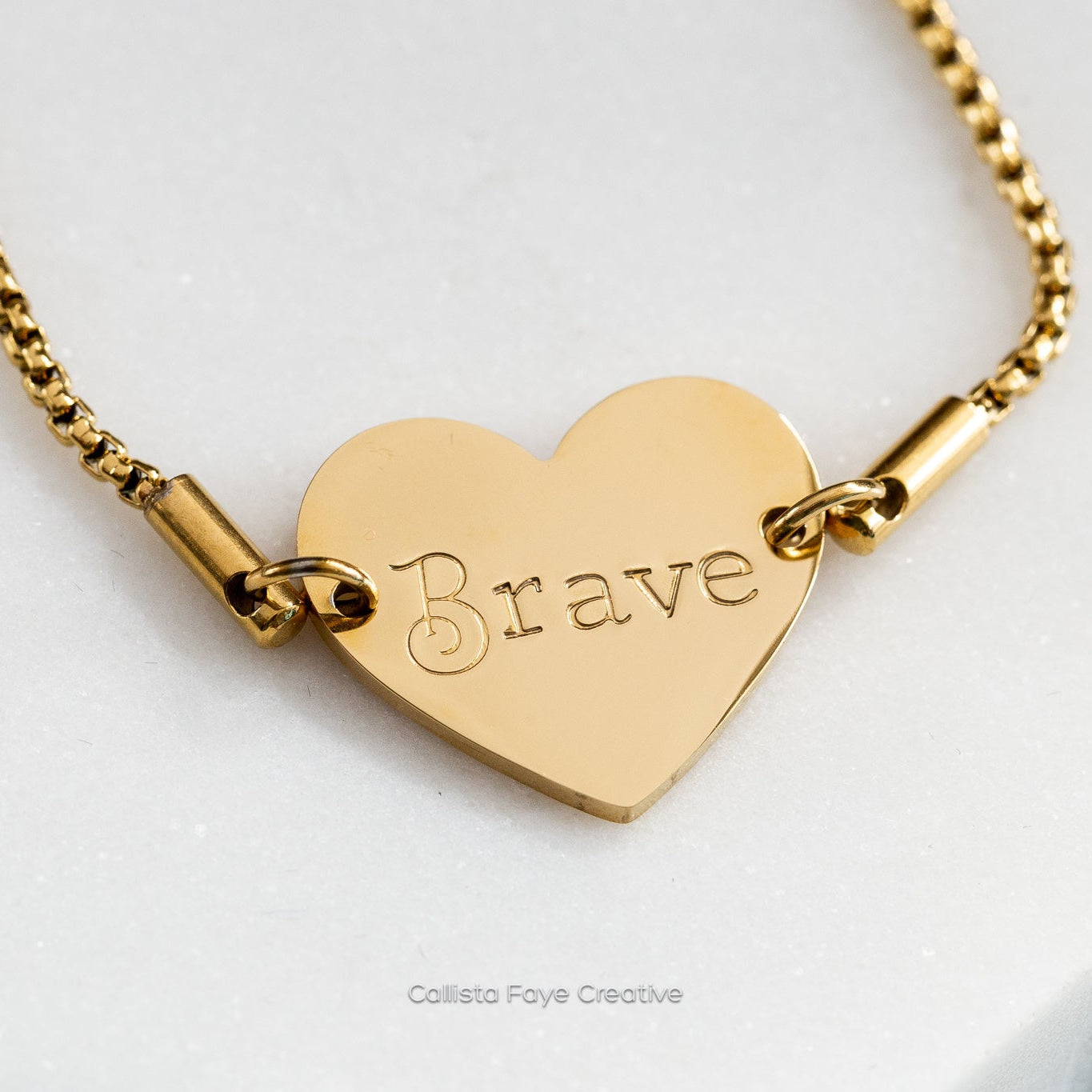 Brave, Adjustable Heart Bracelet, Stainless Steel Bracelet Bracelets callistafaye Gold  